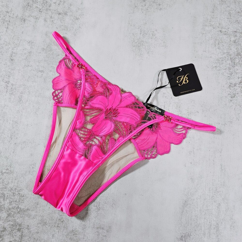 Honey Birdette Allie Hot Pink Floral Brazilian Brief Panty Size S